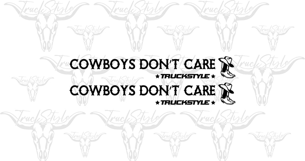 COWBOYS DON'T CARE SIDE WINDOW STICKERS PAIR X 2