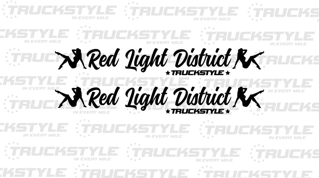 RED LIGHT DISTRICT SIDE WINDOW STICKERS PAIR X 2